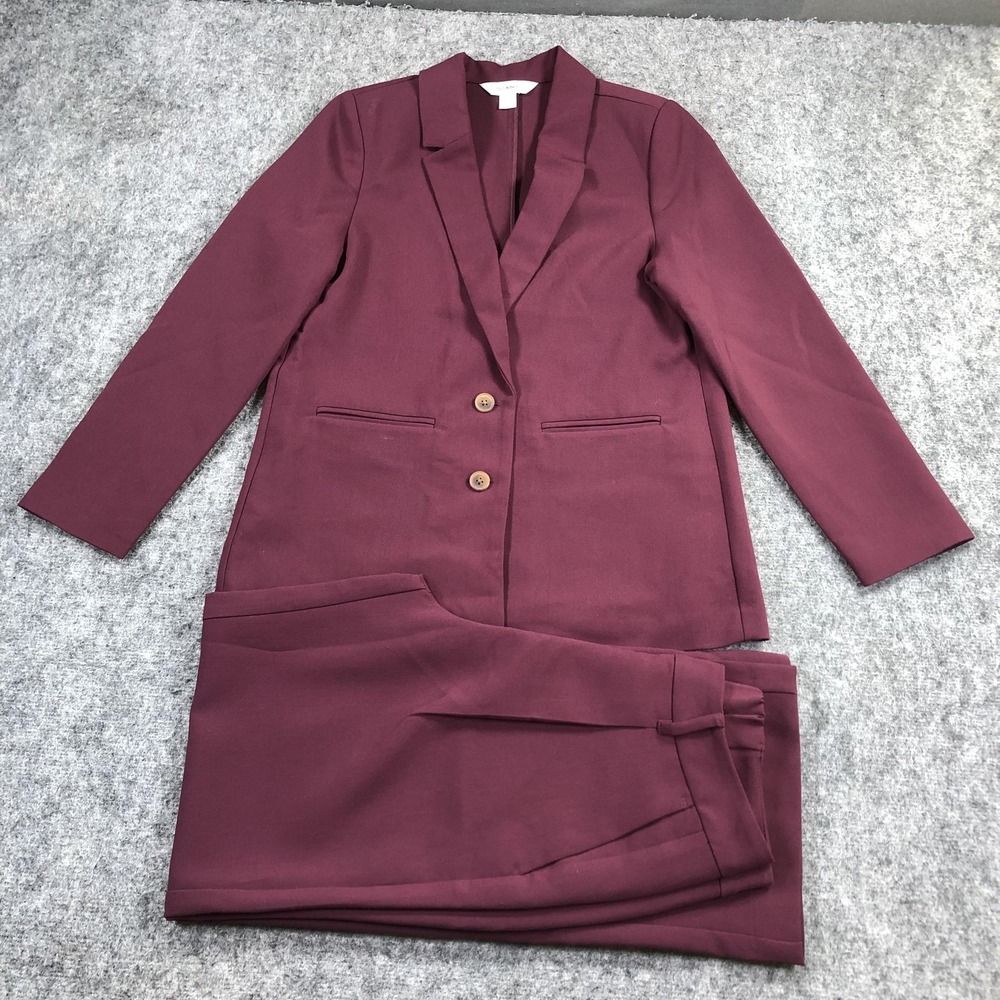 Old Navy Pant Suit Womens XS Burgundy Taylor Wide Leg Blazer Trousers Career